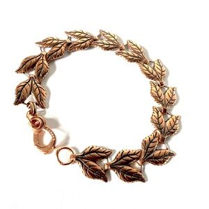 Vintage Signed Copper Leaf Bracelet Sister Hook Clasp